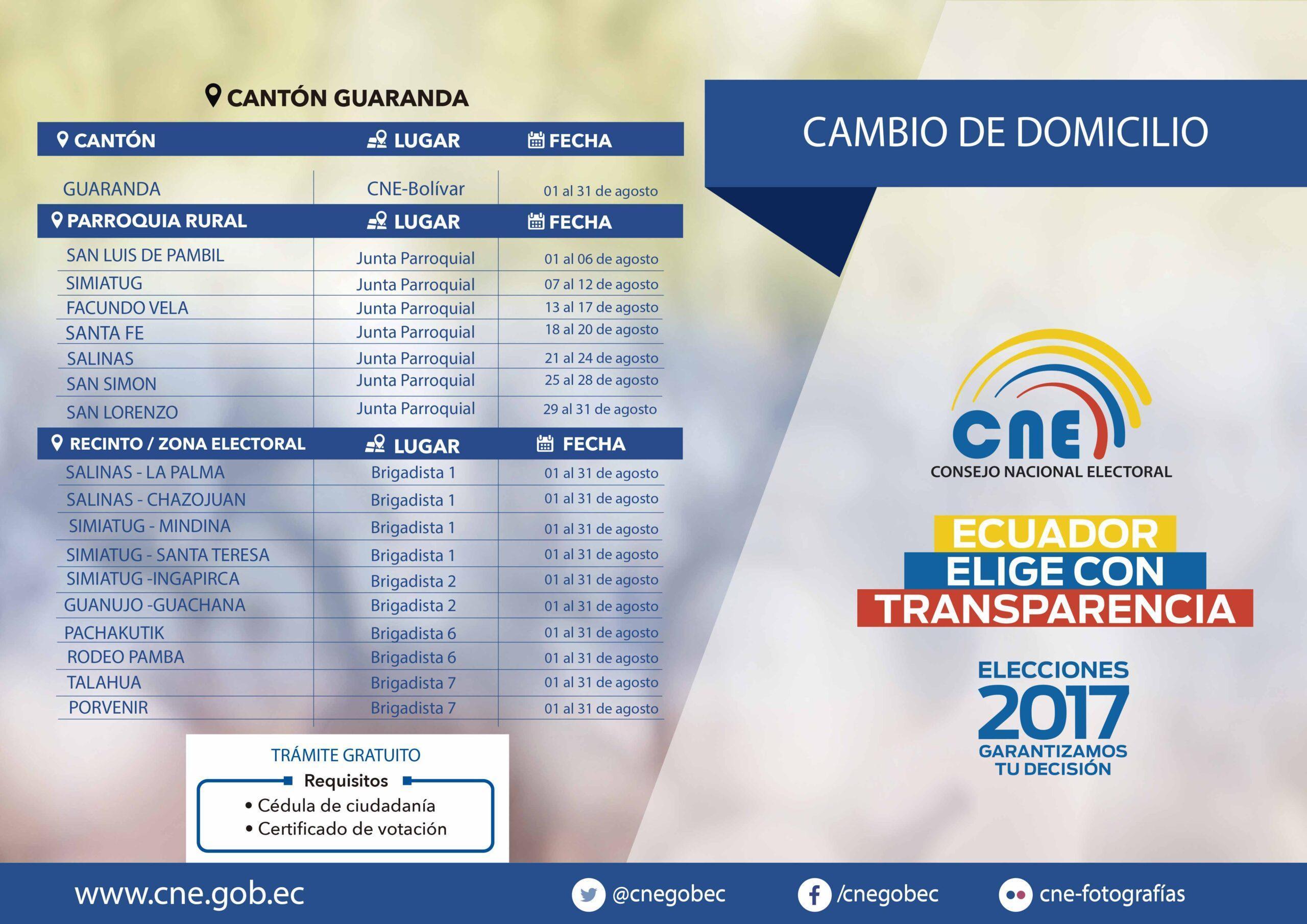 CAMBIO DE DOMICILIO - GUARANDA   FB