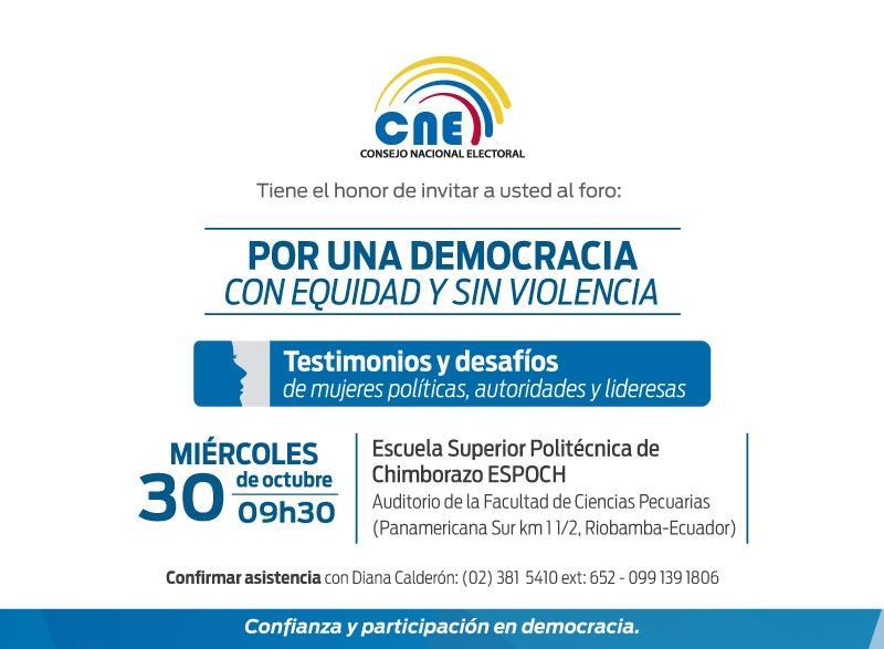 Invitación foro Por una Democracia con equidad y sin violencia